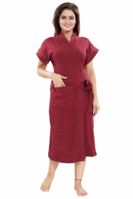 BATH ROBE MAROON Solid Bath Robe