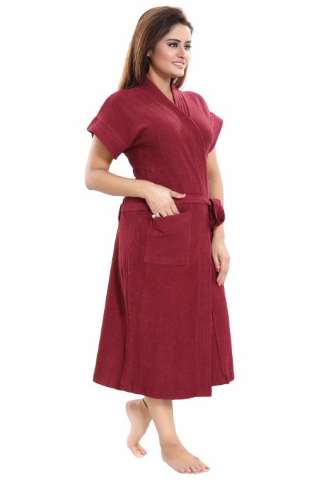 BATH ROBE MAROON Solid Bath Robe