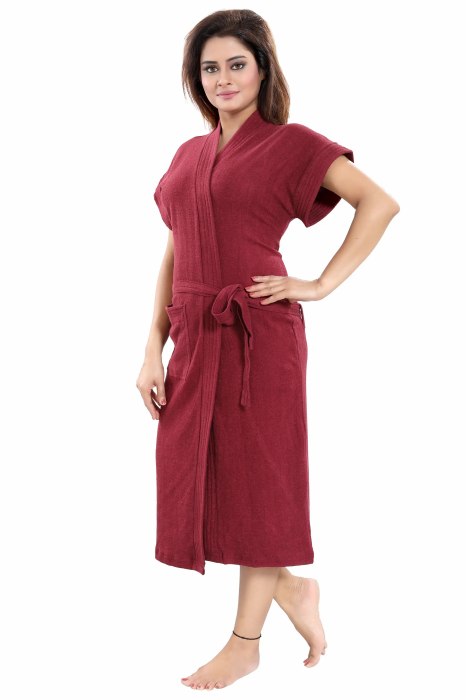 BATH ROBE MAROON Solid Bath Robe