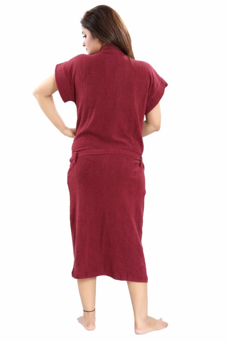 BATH ROBE MAROON Solid Bath Robe