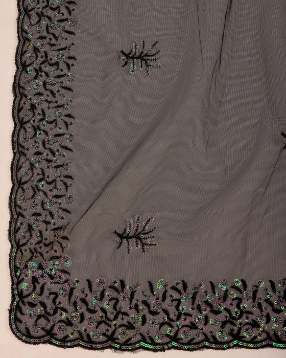 Black Sequance Embroidery design Work Sarees Net Sarees