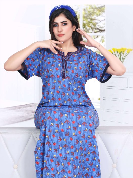 blue cotton night maxi printed with padre design 