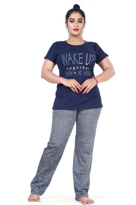 blue hosiery cotton sinkar top with pyjama set night suit hosiery cotton sinkar night suit