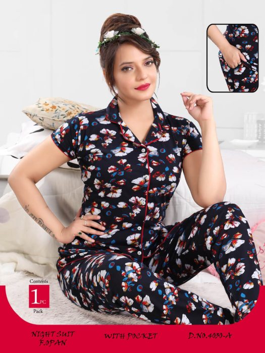 blue rayon printed design night suit  women night suit