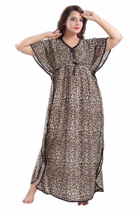 chita printed satin brown kaftan 