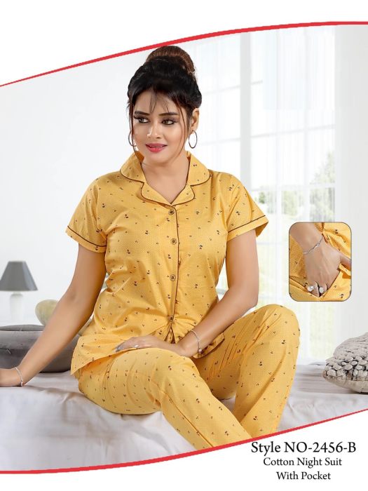 cotton collor yellow night suit cotton night suit