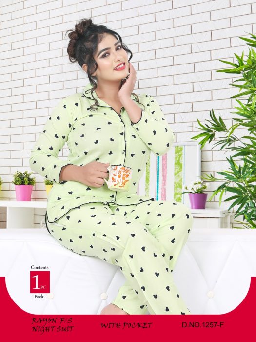 cotton heart design pista night suit cotton night gown