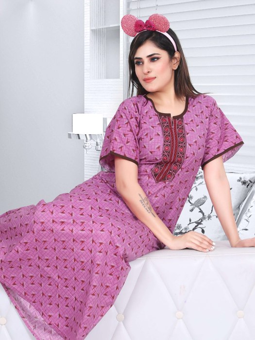cotton night maxi pink color embroidery design  cotton night gown
