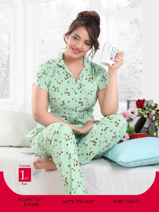 cotton round design night suit pista cotton night gown