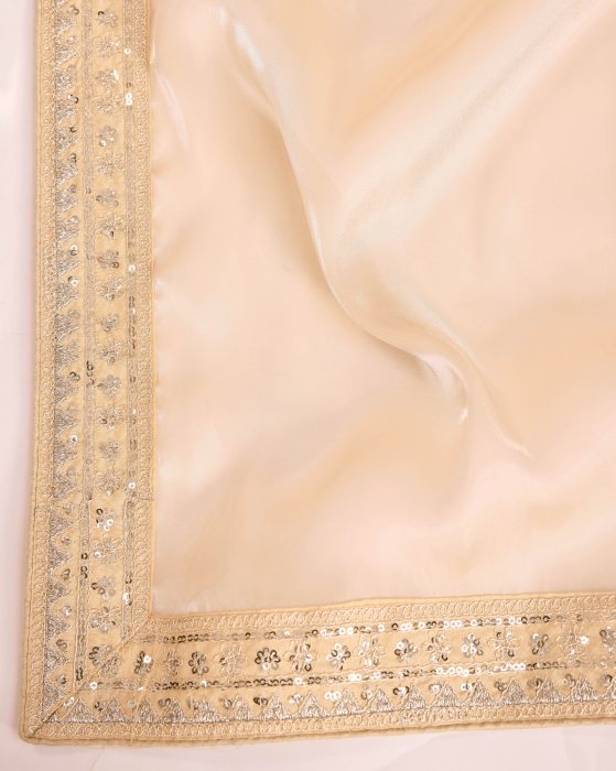 Party Wear Soft Premium Zimmy Chu  silk Saree Cream Net Sarees