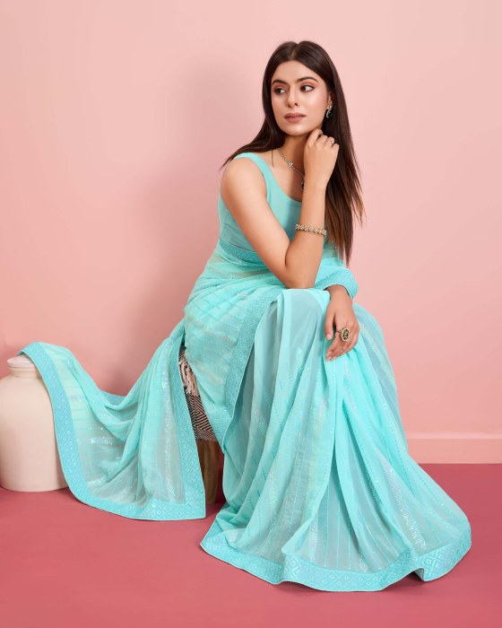 Georgette fabric with Embroidered sequins work Sky Blue Saree