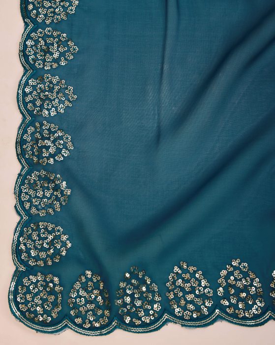 Green Organza Silk fabric with Copper Sequins work Net Sarees