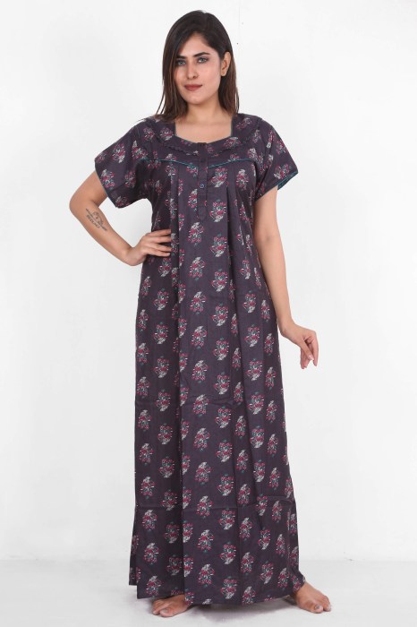 grey alpine cotton night maxi flower design  alpine cotton night gown