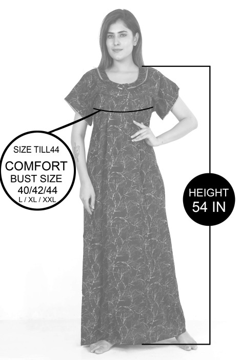 grey alpine cotton night maxi flower design  alpine cotton night gown