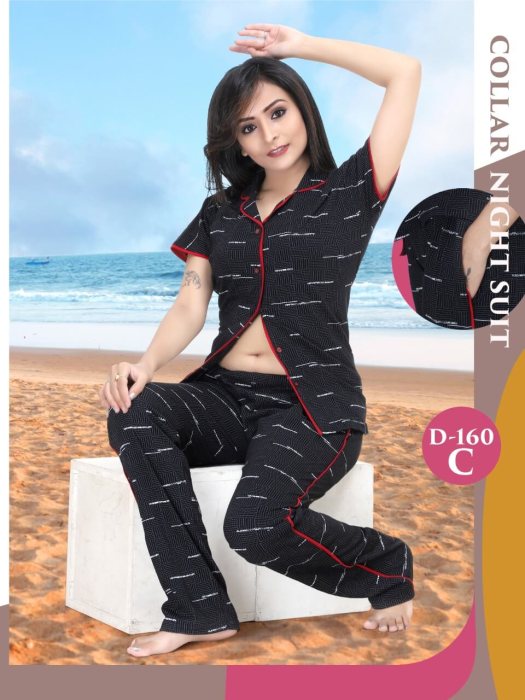  hosiery black cotton sinkar top with pyjama set night suit women night suit