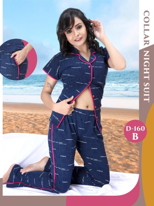  hosiery blue cotton sinkar top with pyjama set night suit women night suit