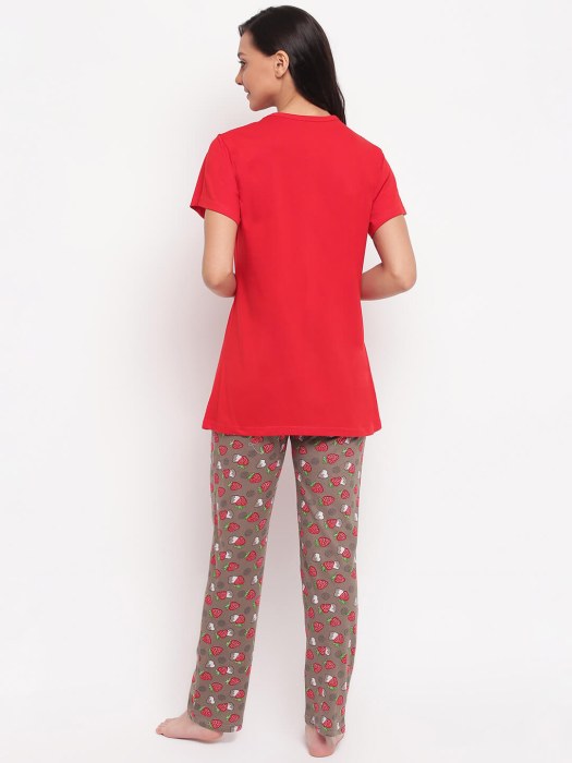 hosiery cotton sinkar red tshirt with brown pyjama set night suit hosiery cotton sinkar night suit