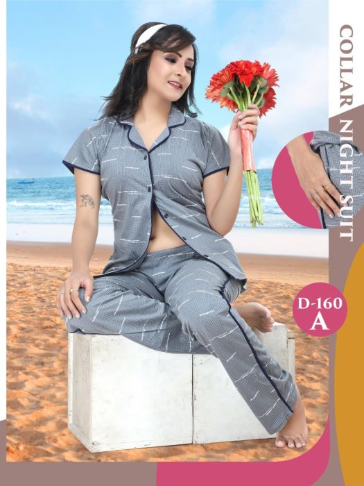  hosiery grey cotton sinkar top with pyjama set night suit women night suit