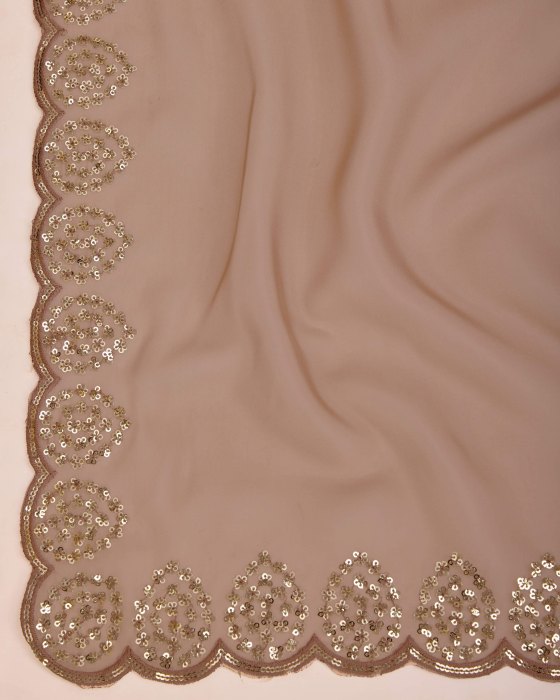 Khaki Organza Silk fabric with Copper Sequins work Net Sarees