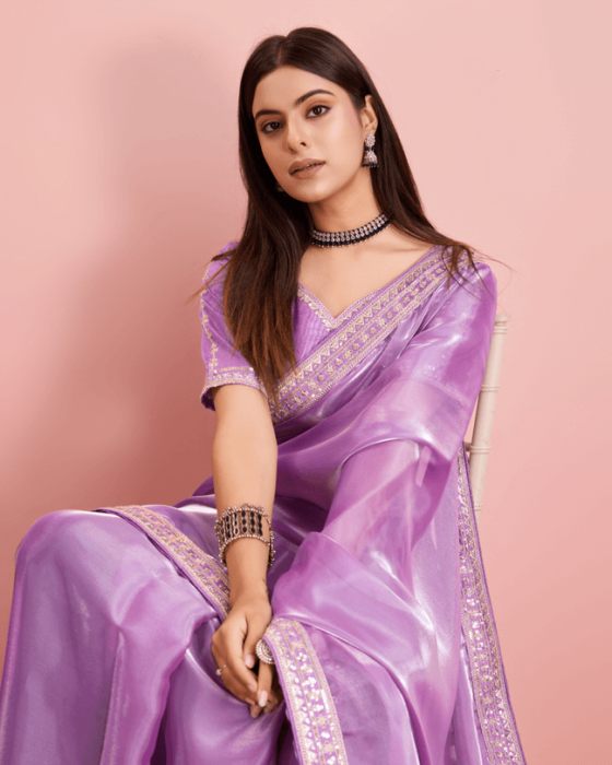 Party Wear Soft Premium Zimmy Chu  silk Saree Lpurple Net Sarees