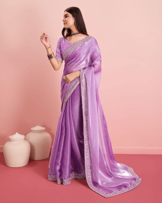 Party Wear Soft Premium Zimmy Chu  silk Saree Lpurple Net Sarees