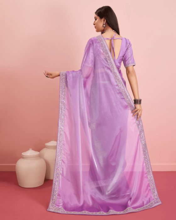 Party Wear Soft Premium Zimmy Chu  silk Saree Lpurple Net Sarees