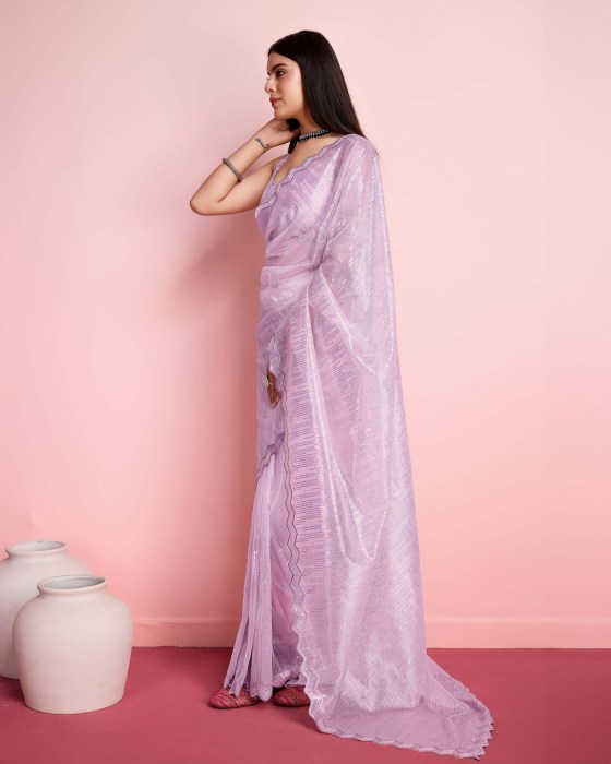 Lpurple Silver Twill  Net fabric with Sequins work Saree Net Sarees