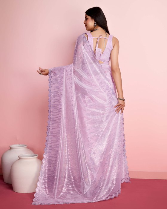 Lpurple Silver Twill  Net fabric with Sequins work Saree Net Sarees