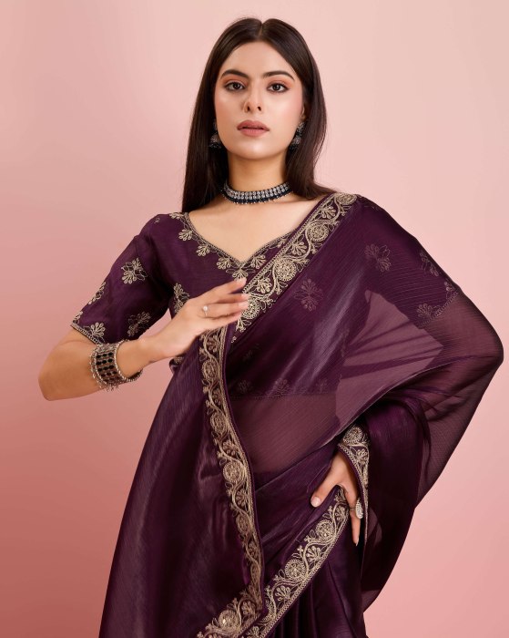 Marron Party Wear Soft Premium Burberry silk Saree Net Sarees