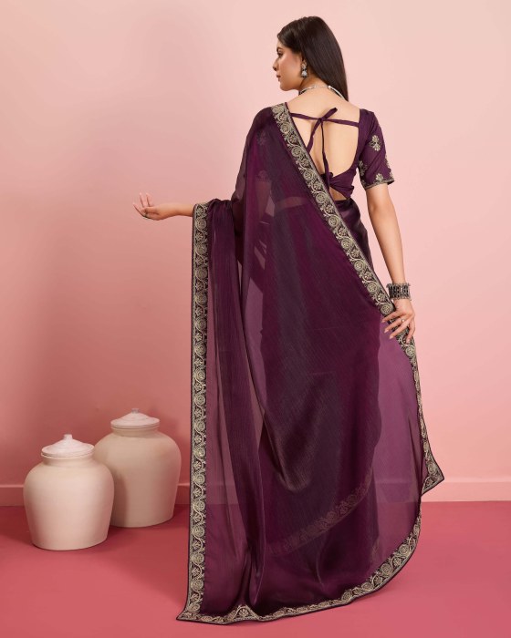 Marron Party Wear Soft Premium Burberry silk Saree Net Sarees