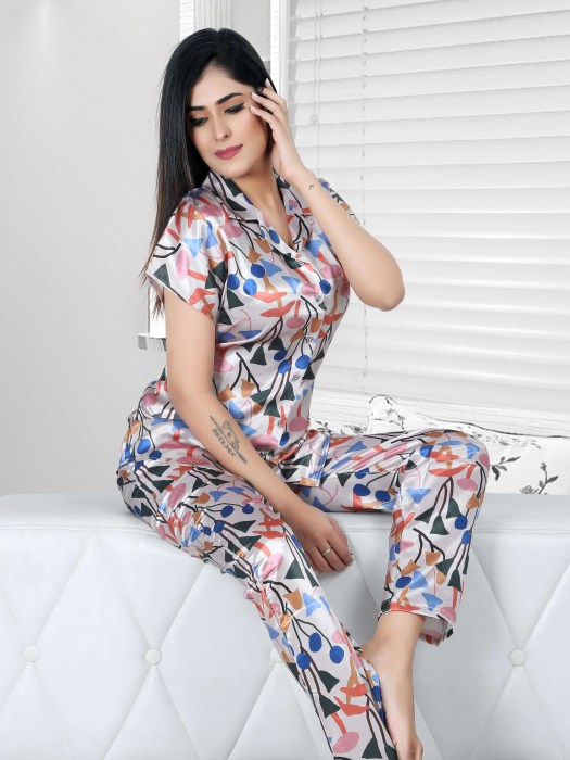 multicolor satin digitale printed night suit satin night suit