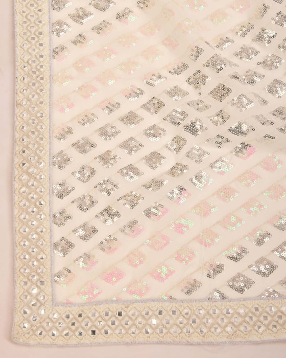 Off White Georgette  fabric with C pallu All Over Sequence Work Net Sarees