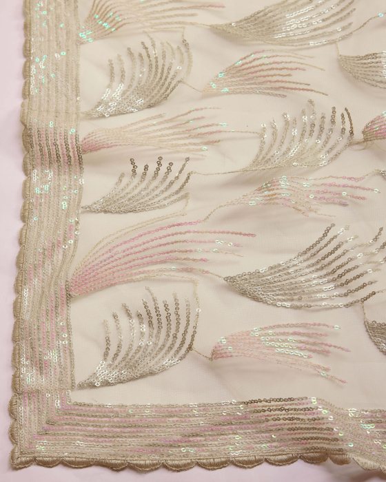 Over Sequence Work  Leaf Off White Net Sarees