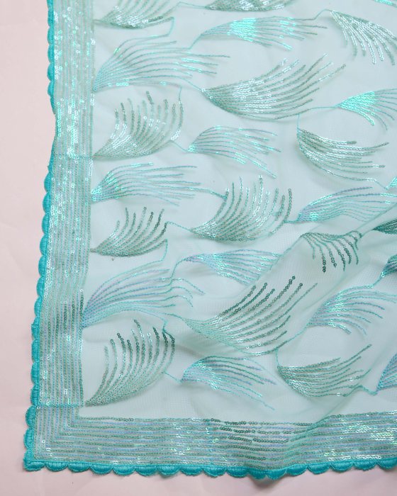 Over Sequence Work  Leaf Sky Blue Net Sarees