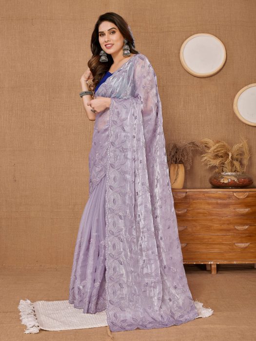 Party Wear Lpurple Soft Premium Canberry  silk Saree Net Sarees