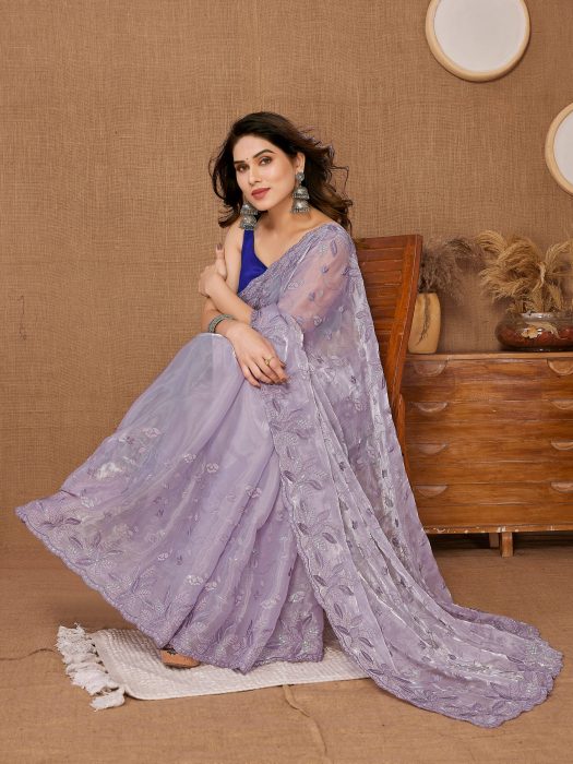 Party Wear Lpurple Soft Premium Canberry  silk Saree Net Sarees