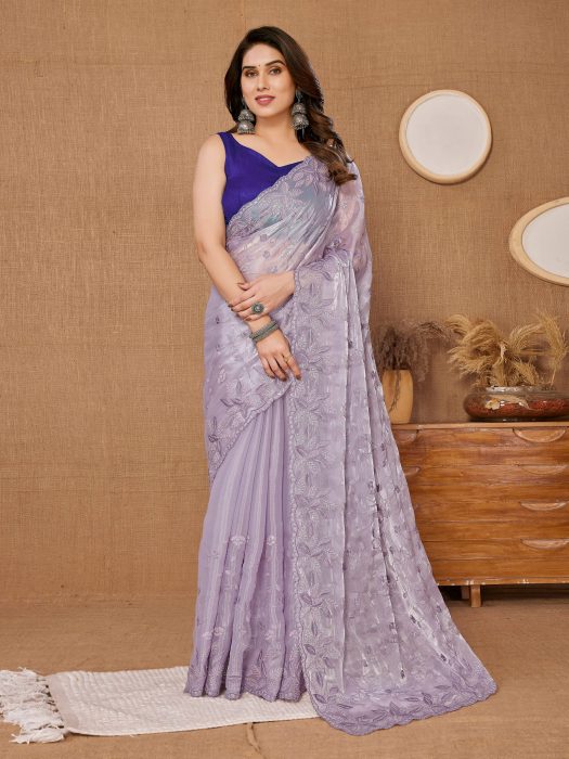 Party Wear Lpurple Soft Premium Canberry  silk Saree Net Sarees