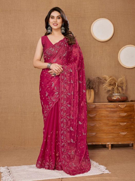 Party Wear Maroon Soft Premium Canberry  silk Saree Net Sarees