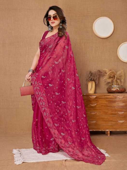 Party Wear Maroon Soft Premium Canberry  silk Saree Net Sarees