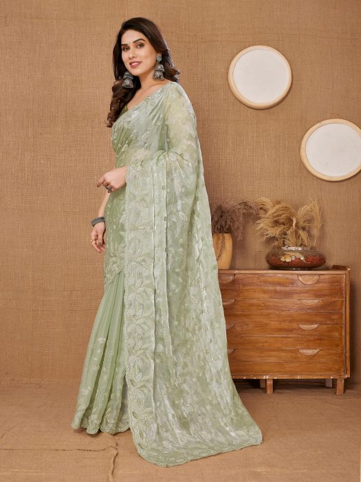 Party Wear Pista Soft Premium Canberry  silk Saree Net Sarees