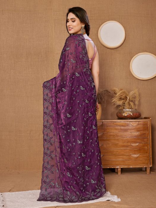 Party Wear Purple Soft Premium Canberry  silk Saree Net Sarees