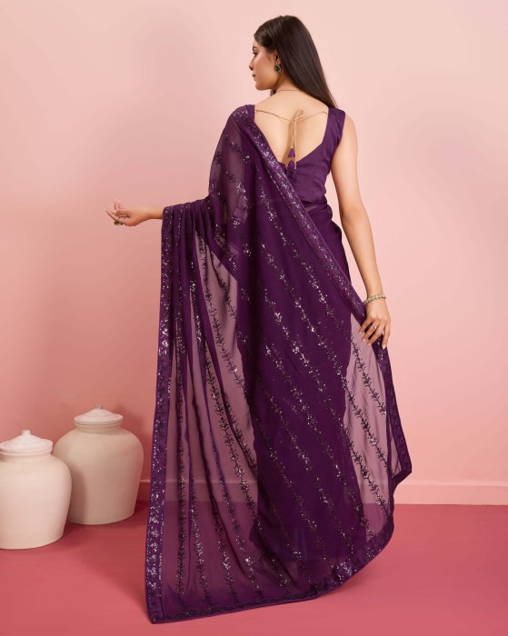 Party Wear Soft Premium Georgette Purple Saree Net Sarees