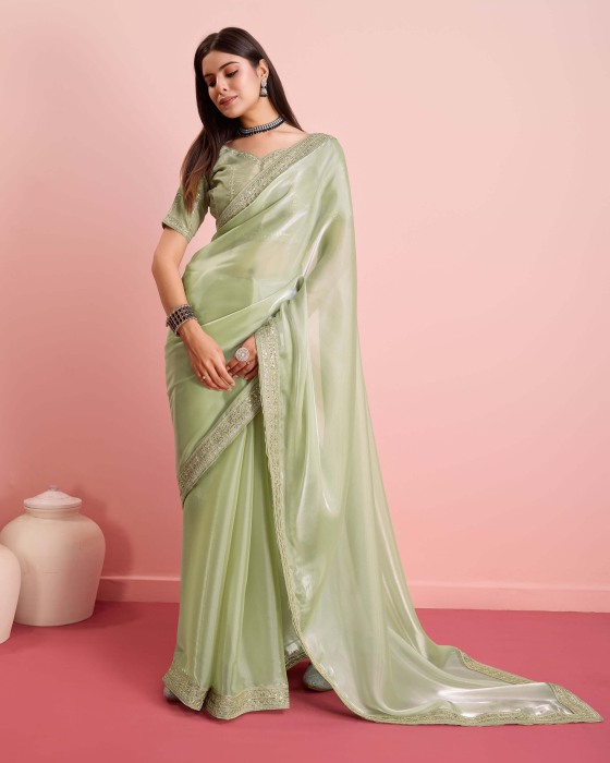 Party Wear Soft Premium Zimmy Chu  silk Saree Pista Net Sarees