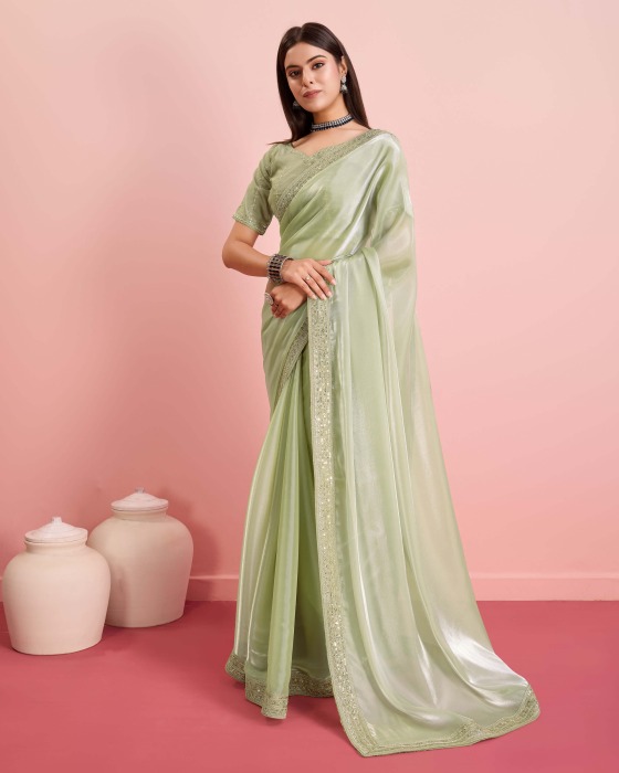 Party Wear Soft Premium Zimmy Chu  silk Saree Pista Net Sarees