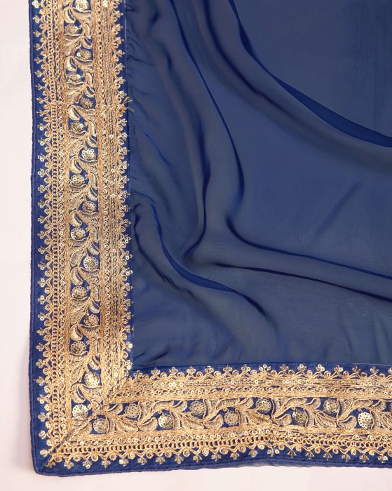 Party Wear Taby Silk Organza Blue Saree  Net Sarees