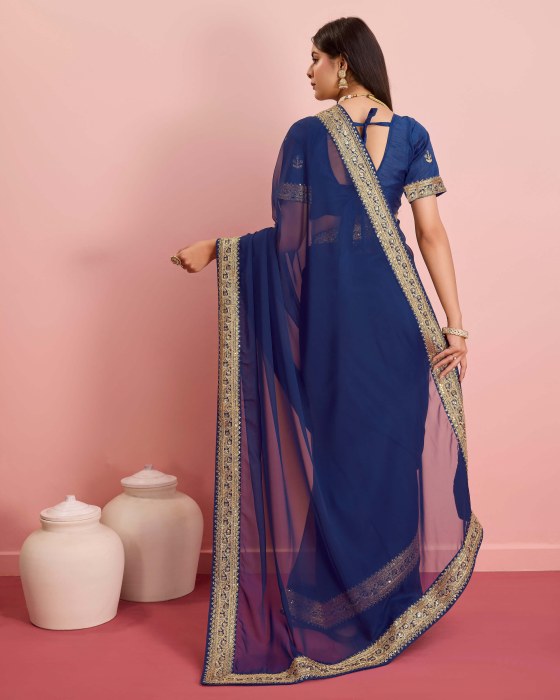 Party Wear Taby Silk Organza Blue Saree  Net Sarees