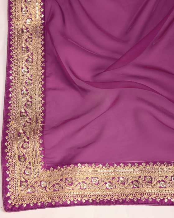 Party Wear Taby Silk Organza Purple Saree  Net Sarees