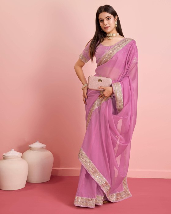 Party Wear Taby Silk Organza Pink Saree  Net Sarees
