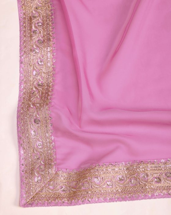Party Wear Taby Silk Organza Pink Saree  Net Sarees
