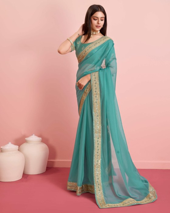 Party Wear Taby Silk Organza Rama Saree  Net Sarees